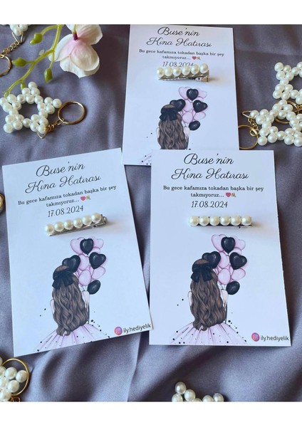 20 Adet Hediyelik Inci Toka Kına Hatırası Kartı - Kişiye Özel Tasarım Imkanı fiyatları