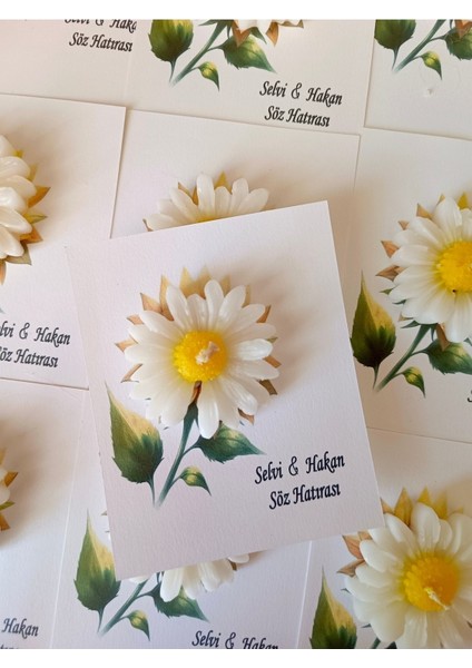 20 Adet Özel Tasarlanmış Kart ve Papatya Mum. Düğün,nişan,nikah,söz,doğum Günü,nikah Hediyelik