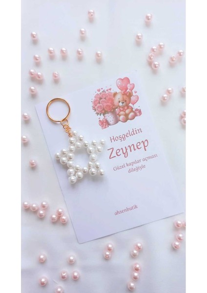 Bursatasarımdünyası Yenidoğan Mevlid Doğum Günü Hediyelik Inci Yıldız Boncuk Anahtarlık - 10 Adet