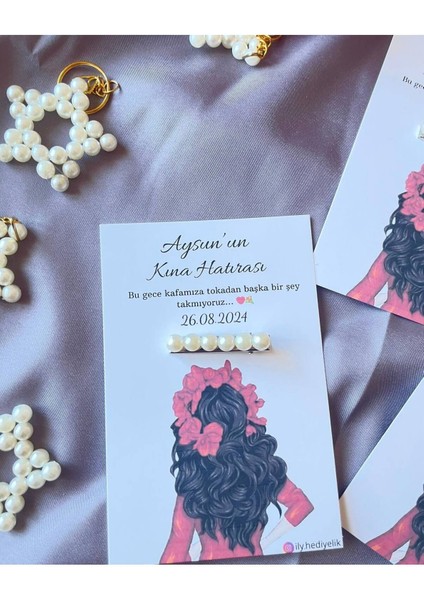 20 Adet Hediyelik Inci Toka Kına Hatırası Kartı - Kişiye Özel Tasarım Imkanı