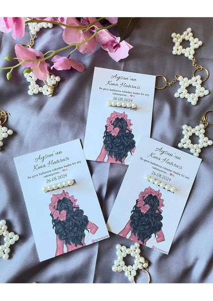 20 Adet Hediyelik Inci Toka Kına Hatırası Kartı - Kişiye Özel Tasarım Imkanı fiyatları