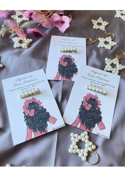 20 Adet Hediyelik Inci Toka Kına Hatırası Kartı - Kişiye Özel Tasarım Imkanı modelleri