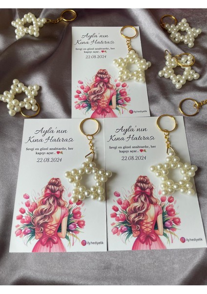 20 Adet Hediyelik Kına Hatırası Kartı ve Yıldız Anahtarlık - Kişiye Özel Tasarım Imkanı fiyatları