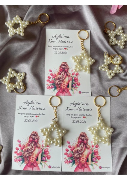 20 Adet Hediyelik Kına Hatırası Kartı ve Yıldız Anahtarlık - Kişiye Özel Tasarım Imkanı modelleri