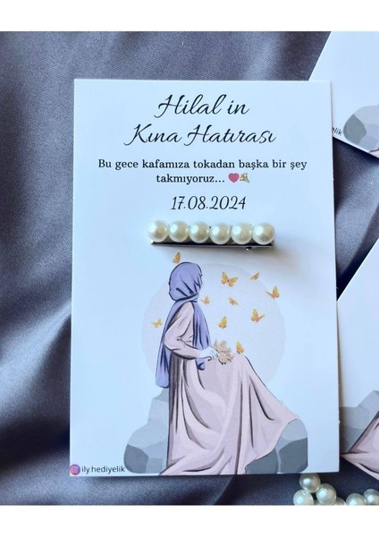 20 Adet Hediyelik Inci Toka Kına Hatırası Kartı - Kişiye Özel Tasarım Imkanı fiyatları