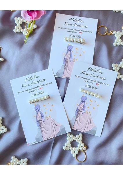 20 Adet Hediyelik Inci Toka Kına Hatırası Kartı - Kişiye Özel Tasarım Imkanı modelleri