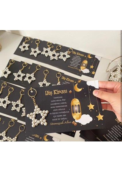 10 Adet Ramazan, Kadir Gecesi Hediyeliği Inci Yıldız Anahtarlı Kart Iftar, Diş Kirası Hediyeliği