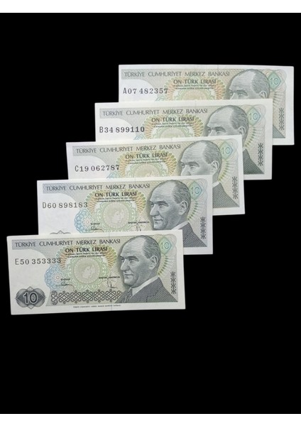 7. Emisyon Harf Sıralı 10 Türk Lirası Kağıt Koleksiyon Para . Numismatik, Antikalar, Hobi Hediye