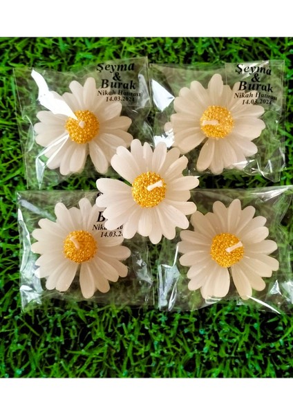 Nikah Nişan Kına Bebek Şekeri Papatya Mum Poşetli 25 Adet Etiketli