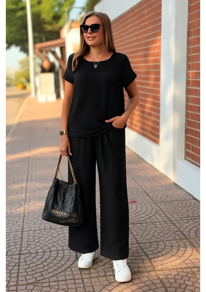 Eyesof Kadın Kısa Kollu Yakası Açık Aerobin Bluz ve Pantolon Ikili Takım