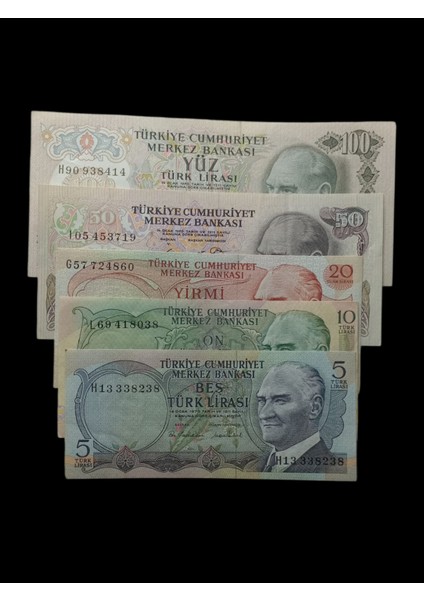 6. Emisyon 5 Li Set Çil Türk Lirası Kağıt Koleksiyon Para . Numismatik, Antikalar, Hobi Hediye