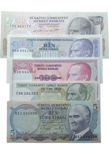 6. 7. Emisyon 5 Adet Çil Türk Lirası Kağıt Koleksiyon Para . Numismatik, Antikalar, Hobi Hediye