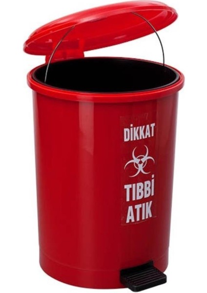 SY-4219 Kırmızı Tıbbi Atık Pedallı Yuvarlak Çöp Kovası Iç Kovalı 40 Lt