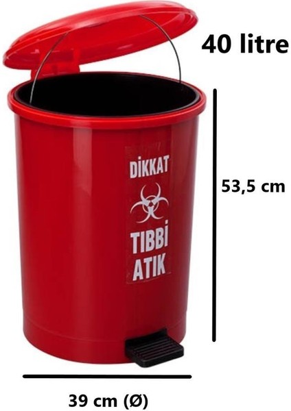 SY-4219 Kırmızı Tıbbi Atık Pedallı Yuvarlak Çöp Kovası Iç Kovalı 40 Lt fiyatları
