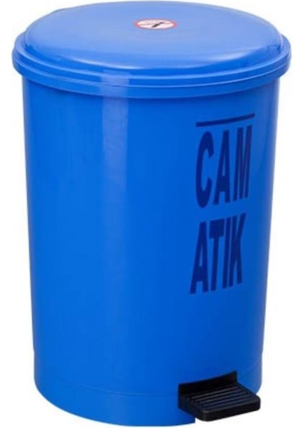 SY-4219 Mavi Cam Atık Kovası Pedallı Yuvarlak Iç Kovalı 40 Lt