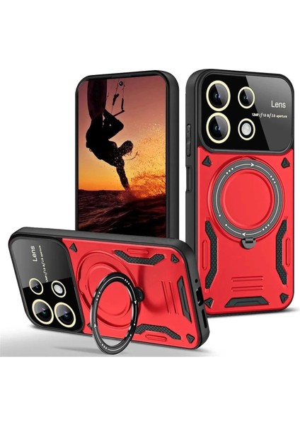 Xiaomi Redmi 13 4g Kılıf Joy Lens Standlı Kapak - KIRMIZI-(5796)