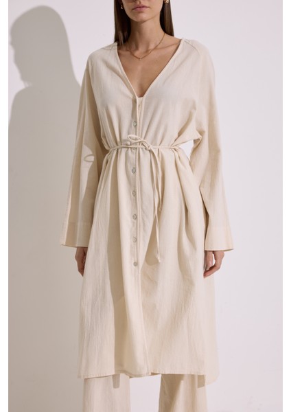 Dokulu Düğmeli Uzun Tunik Natural fırsatları