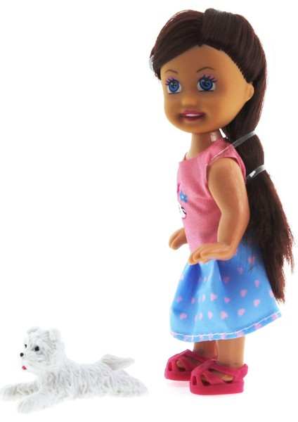 Cute Girl Beyaz Köpekli ve Kumral Mini Bebek fırsatları