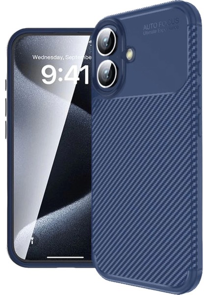iPhone 16 Plus Kılıf Auto Focus Karbon Kapak - LACIVERT-(5796)