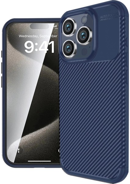 iPhone 16 Pro Max Kılıf Auto Focus Karbon Kapak - LACIVERT-(5796)