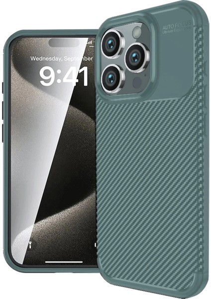 iPhone 16 Pro Max Kılıf Auto Focus Karbon Kapak - Koyu YEŞIL-(5796)