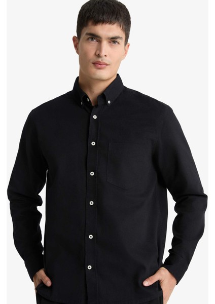 Regular Fit Polo Yaka Gabardin Uzun Kollu Gömlek F1261AX25AU