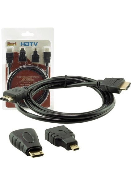 Powermaster HDMI Kablo 3in1 Set 1.5 Metre (Hdmı+Micro Hdmı+Mini Hdmı)