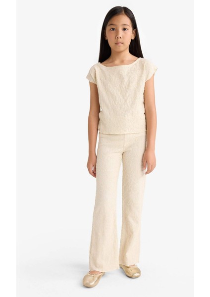 Kız Çocuk 2'li Takım Brode Kısa Kollu Tişört Pantolon G1639A825AU fırsatları