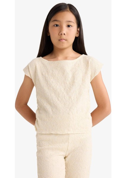 Kız Çocuk 2'li Takım Brode Kısa Kollu Tişört Pantolon G1639A825AU