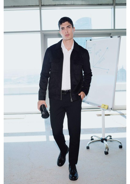 Slim Fit Dar Kesim Polo Yaka Astarlı Fermuarlı Cepli Mevsimlik Baharlık Süet Mont Y5362AZ25AU fiyatları