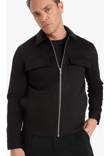 Slim Fit Dar Kesim Polo Yaka Astarlı Fermuarlı Cepli Mevsimlik Baharlık Süet Mont Y5362AZ25AU modelleri