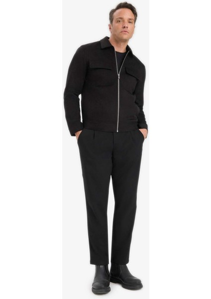 Slim Fit Dar Kesim Polo Yaka Astarlı Fermuarlı Cepli Mevsimlik Baharlık Süet Mont Y5362AZ25AU fırsatları