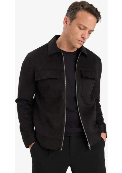 Slim Fit Dar Kesim Polo Yaka Astarlı Fermuarlı Cepli Mevsimlik Baharlık Süet Mont Y5362AZ25AU indirimleri