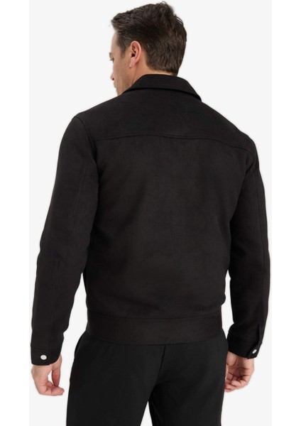 Slim Fit Dar Kesim Polo Yaka Astarlı Fermuarlı Cepli Mevsimlik Baharlık Süet Mont Y5362AZ25AU