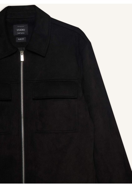 Slim Fit Dar Kesim Polo Yaka Astarlı Fermuarlı Cepli Mevsimlik Baharlık Süet Mont Y5362AZ25AU