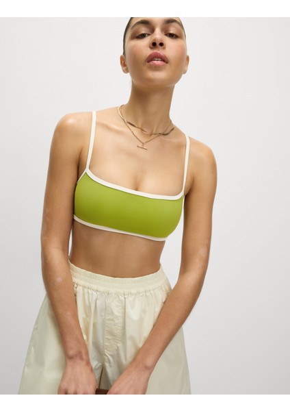 Kontrast Trim Yuvarlak Yaka Bikini Üstü indirimleri