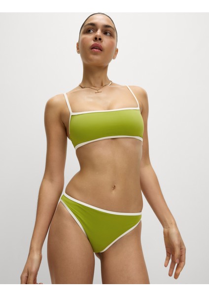 Kontrast Trim Yuvarlak Yaka Bikini Üstü
