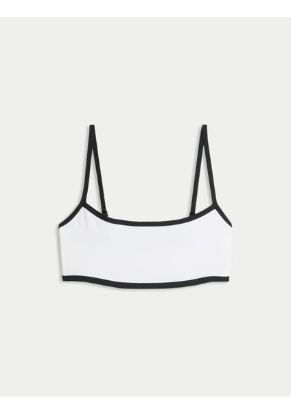 Kontrast Trim Yuvarlak Yaka Bikini Üstü
