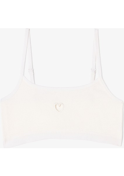 Kırık Beyaz Kız Çocuk Heart Ayarlanabilir Askılı Crop Büstiyer