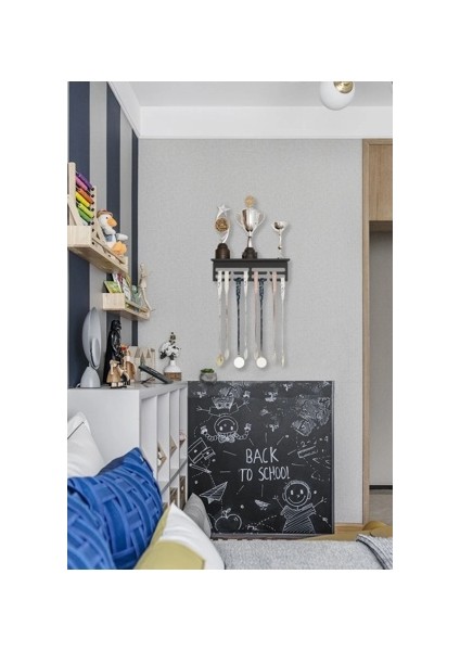 Kupa Raflı Madalya Askılığı Kupa Tasarımlı Metal Madalya Askısı ve Kupa Standı 15X35X10 cm