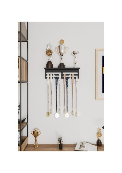 Kupa Raflı Madalya Askılığı Kupa Tasarımlı Metal Madalya Askısı ve Kupa Standı 15X35X10 cm modelleri