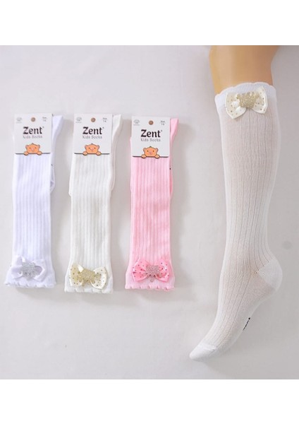 Zent Çocuk Kurdeleli Uzun Çorap – 3 Renk Seçenekli (Beyaz, Pembe, Krem) fiyatları