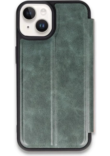 iPhone 15 Kılıf Flip Cover - Koyu YEŞIL-(5796)