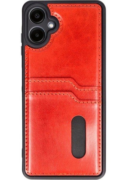 Samsung Galaxy A06 Kılıf Sara Kartvizitli Deri Kılıf - KIRMIZI-(5796)