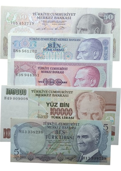 6. 7. Emisyon 5 Adet Çil Türk Lirası Kağıt Koleksiyon Para . Numismatik, Antikalar, Hobi Hediye