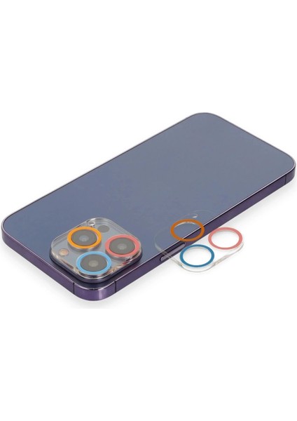 iPhone 13 Pro Renkli Kamera Lens Koruma Cam - PEMBE-MAVI-(5796)