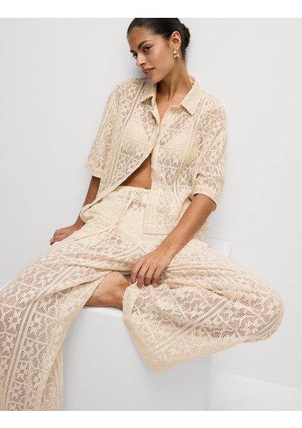 Saf Pamuklu Kısa Kollu Plaj Gömleği