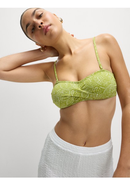 Desenli Dolgulu Bandeau Bikini Üst