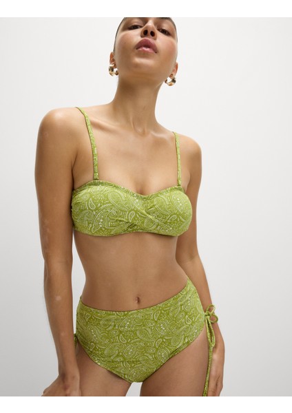 Desenli Dolgulu Bandeau Bikini Üst