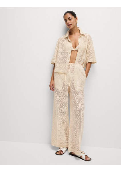 Saf Pamuklu Kısa Kollu Plaj Gömleği